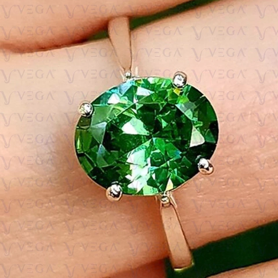 Anillo de boda solitario de esmeralda natural corte ovalado de 4,00 quilates chapado en platino 950PT Foto 2 de 4