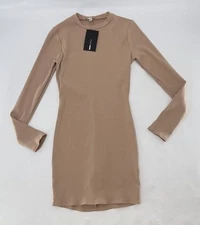 NWT Fashion Nova Beige Bella Snatched Mini Dress Bodycon Dress Size L