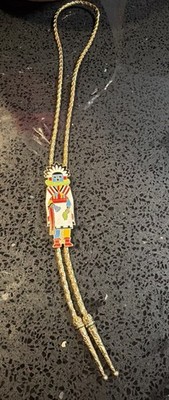 Vintage W.S.A.  75 Tucson, AZ. Native American Indian Kachina Golden Bolo Tie