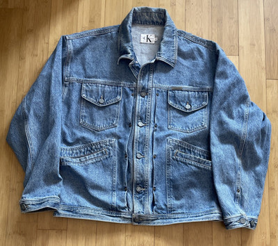 Calvin Klein Blue Denim Trucker Jacket USA Made Vintage 90s Men's Size XL