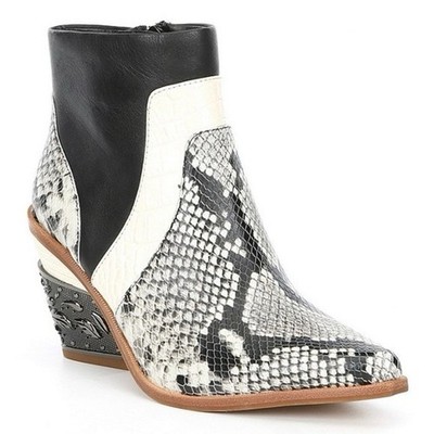 Gianni Bini Eviee Snake Print Metal Block Heel Western Booties Size 8
