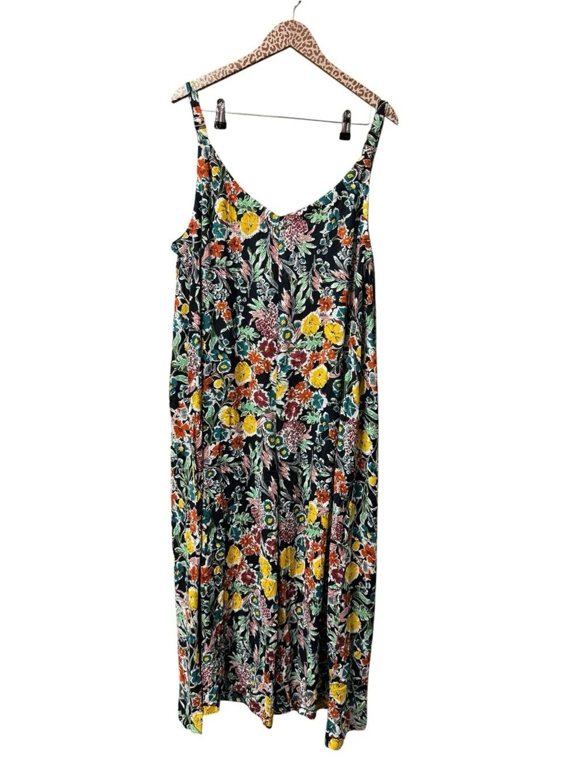 Natural Life Floral Wide Leg Sleeveless Cropped Jumpsuit Multicolor XL NEW