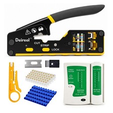 Pass Through RJ45 Crimper Kit, 3 in 1 for Cat5 Cat6 RJ45 RJ11, with Tester