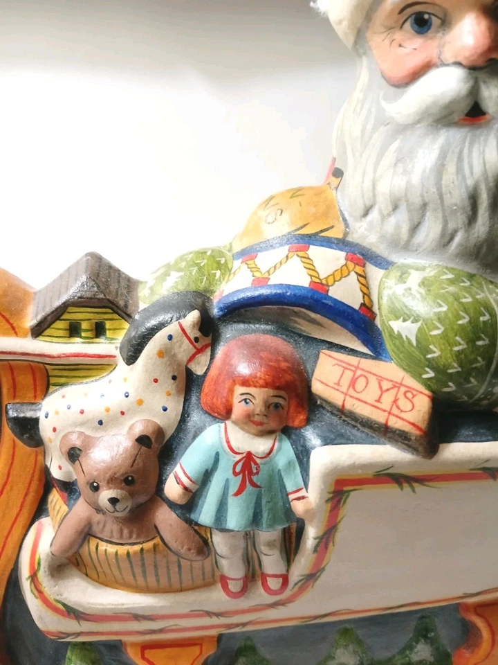 Vaillancourt Folk Art Chalkware LARGE Santa In Sleigh 588 #526 2002 17" RARE - Image 3 of 4