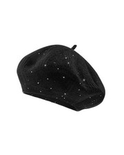 Century Star Sequin Beret Hats for Women Classic Knitted Lady One Size, Black