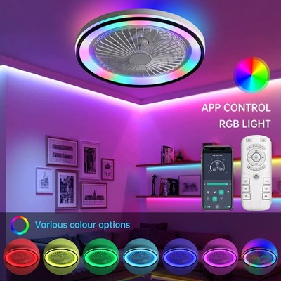 LED-Deckenventilator 19Zoll,Flachbauweise,RGB-Licht,Fernbedienung,App-Steuerung