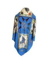 Italian Pura Seta Pure Silk Scarf Light Blue Equestrian Horse Crown Motif A108