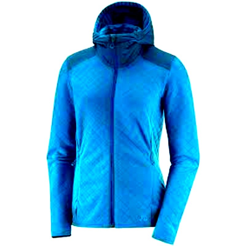 Giacca Salomon blu trapuntata pelle avanzata calda full zip con cappuccio soft shell taglia XL
