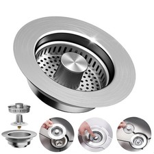 3-in-1 Kitchen Sink Drain Strainer - Pop Up Sink Stopper, Stainless Steel Sink D