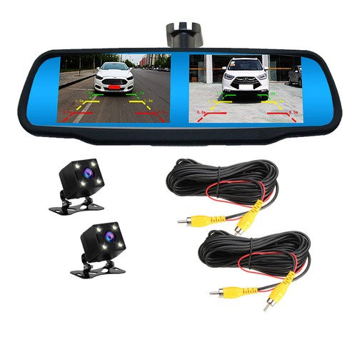 4.3" Dual Screen Split Car OEM Monitor Front Rear View Backup Reversing Camera