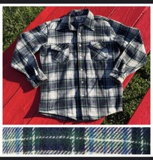 Vtg OSHKOSH B'GOSH Wool Shirt Blue Plaid Mens Size Large Long Vtg Country