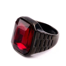 Classic Retro Square Red CZ Wedding Ring Stainless Steel Black Ring Size 7-13