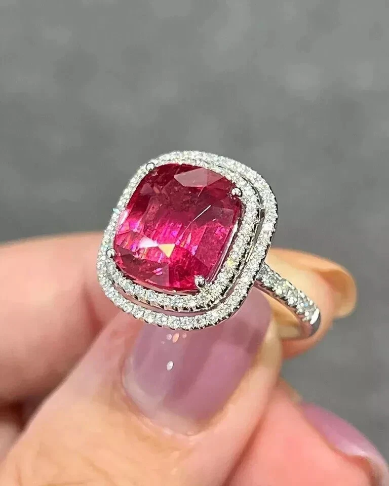 Anel de noivado de ouro branco sólido 14K turmalina rosa natural moissanita 2,30 quilates - Imagem 4 de 4