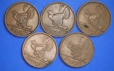 5 Ireland EIRE Irish Pennies 1d coins, Hen & Chicks, various dates [31416]