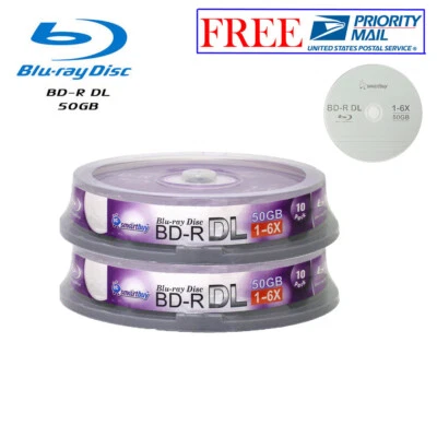 20 Pack Smartbuy 6X 50GB Blu-ray BD-R BDR DL Dual Layer Logo Top Recordable Disc