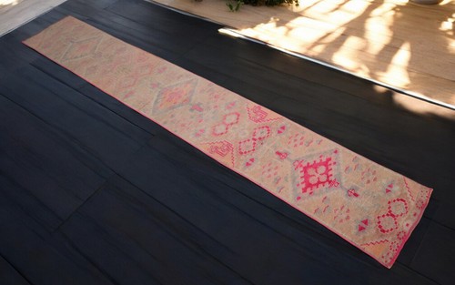2x13 ft Runner Rug Turkish Rug Oushak HandMade Hallway Rug PINK act 1.12x13.1 ft