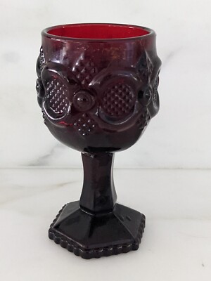 Vintage Ruby Red Glass Avon Cape Cod 1876 Wine Pedestal Goblet 