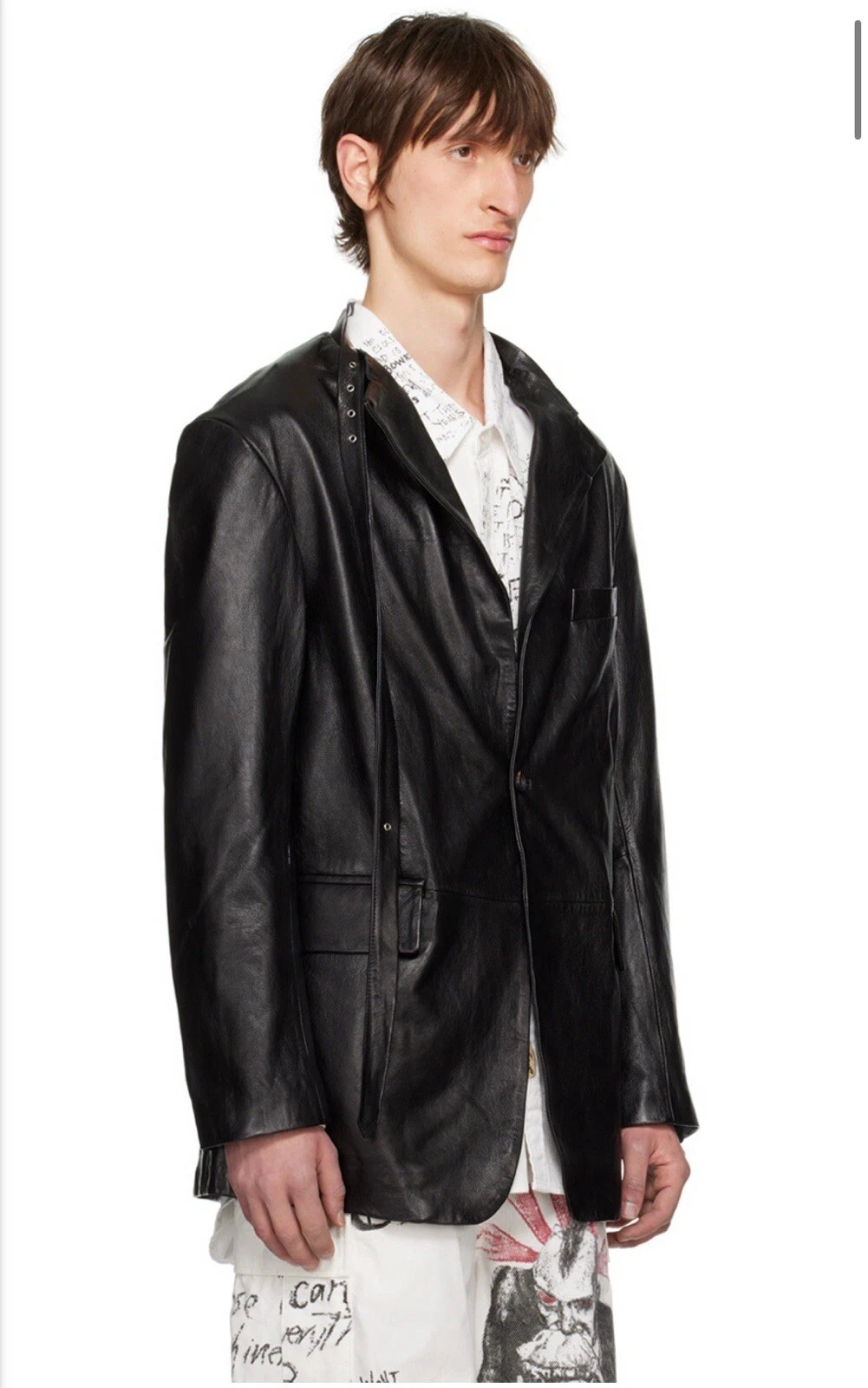 $2995 New R13 Belt Collar Leather Jacket Small Goth Glam Rock Owens Avantgarde - product detail image 4
