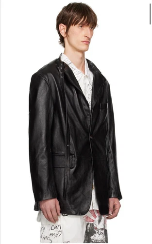 $2995 New R13 Belt Collar Leather Jacket Small Goth Glam Rock Owens Avantgarde image 4
