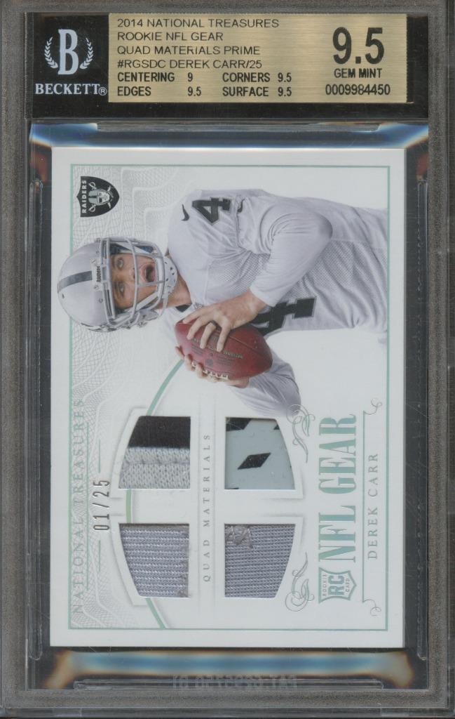 Derek Carr Panini National Treasures Rookie NFL Gear Quad Materials Signatures #DC Prime 1/1