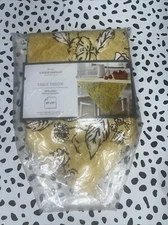 NEW Threshold Farmhouse County Table Throw Cotton Fringe Yellow Floral 50" x 50"