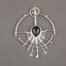 Natural Black Onyx Gemstone 925 Sterling Silver Sun  Moon Pendant Jewelry Gifts