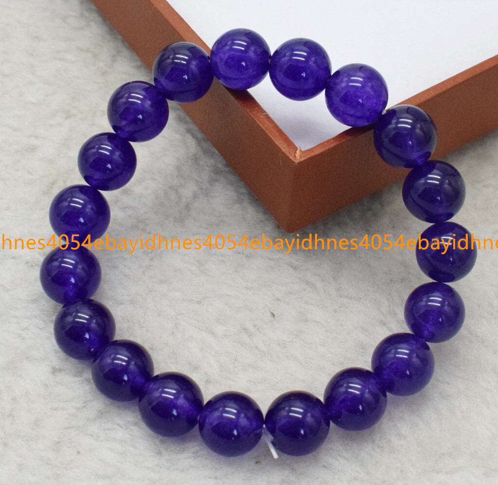 Natural 8/10/12mm Green Jade Gemstone Round Beads Stretch Bangle - Foto 8