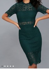 Lulus Remarkable Forest Green Lace Short Sleeve High Neck Dress Size S