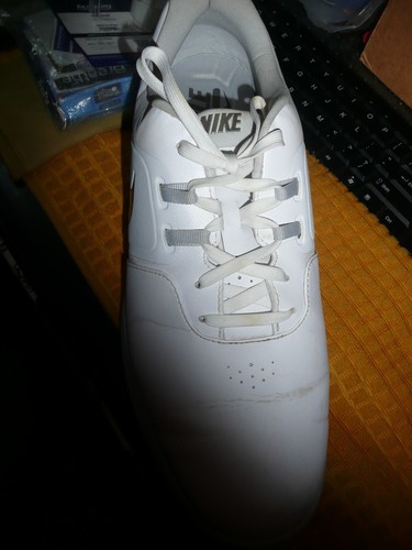 Scarpe da golf Nike Air Zoom Airsole bianche argento swoosh tacchetti in gomma da uomo taglia 12W - Foto 8 di 11