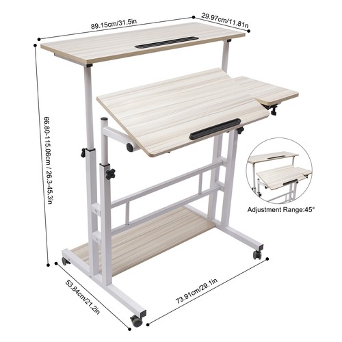 Rolling Laptop Computer Stand Table Cart Homes Desk Adjustable Angle + Height - Picture 3 of 20