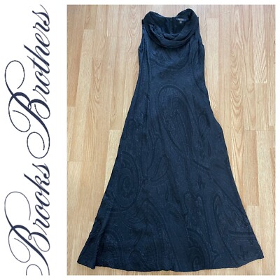 Brooks Brothers Black Paisley Textured Print Sleeveless Maxi Evening Dress  Sz