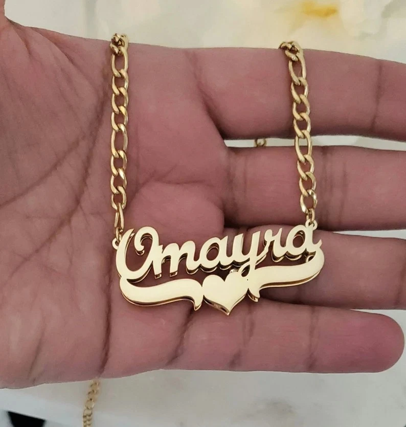 Collar con placa de nombre de oro, collar personalizado, chapado en oro de 14k, de 2 a 3 semanas Foto 4 de 4