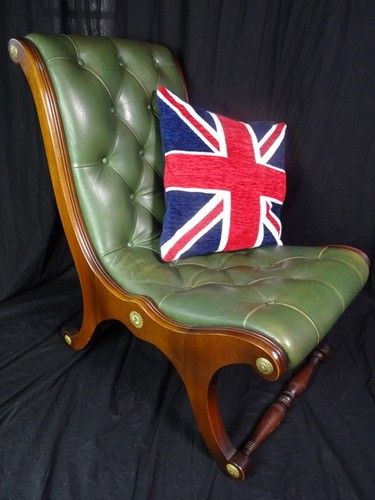 Vintage Chesterfield Style Handmade Green Leather Small Slipper Ladies Armchair - 第 1/12 張圖片