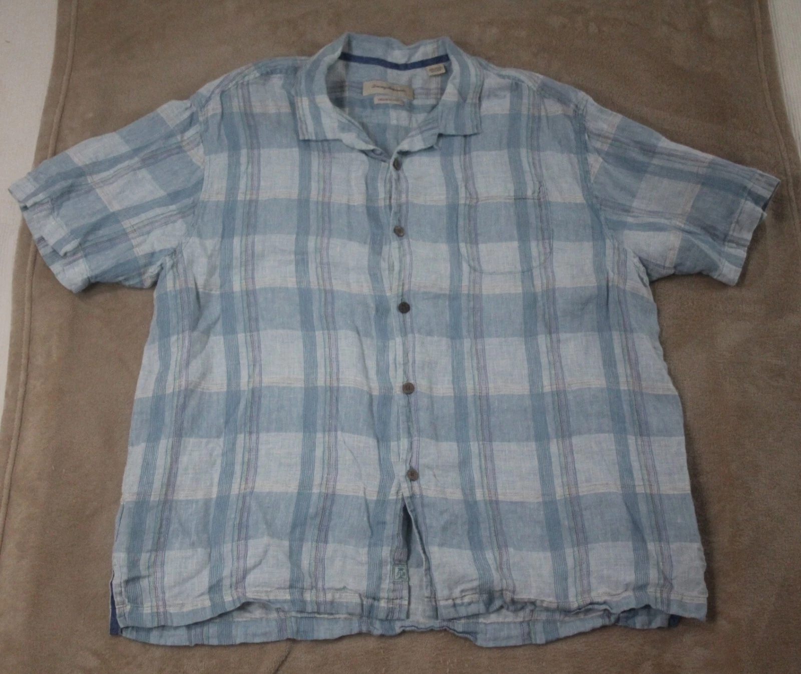 Tommy Bahama shirt mens XXL blue linen original fit Button Up casual S/S EUC