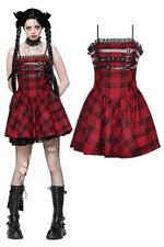 Dark In Love Women Red Plaid Gothic Playful Buckle Decor Punk Rock Party Dress