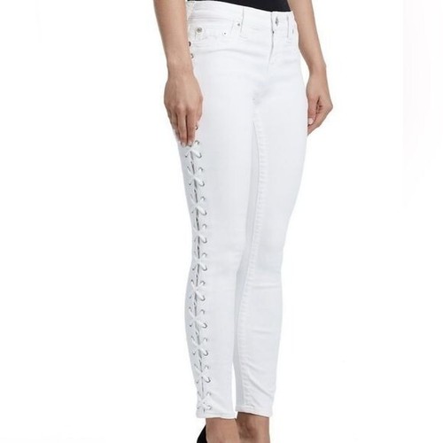 TRUE RELIGION WEISSE SKINNY STRETCHHOSE MIT SEITLICHER SCHNÜRUNG DAMEN GRÖSSE 25