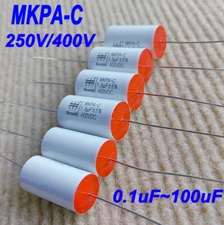 250V/400V DC 0.1uF~100uF Axial MKPA-C Audio Metallized Film Capacitor White