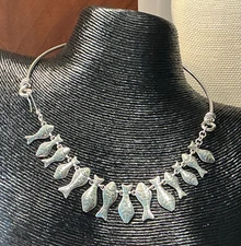 Fashion Necklace Silver Tone Torc Choker Fish Theme Lot 61A