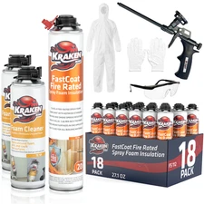 Kraken Bond FastCoat Closed Cell Spray Foam 18Pk Class A Fire-Rated Gun Incl Set