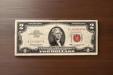 1963 $2 DOLLAR RED SEAL CRISP CIRCULATED NOTE FAST SHIPPING! C39