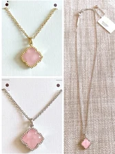Kendra Scott Mallory Rose Quartz Small Pendant Necklace,  Goldtone or Silvertone