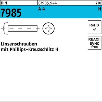 Linsenschraube DIN 7985 PH M4x 22-H A 4 1000 Stück