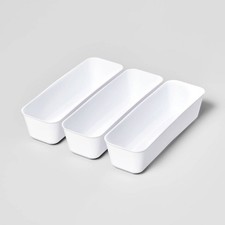 3pk Long Storage Trays White: Drawer Organizer Bins, Portable, Universal Storage
