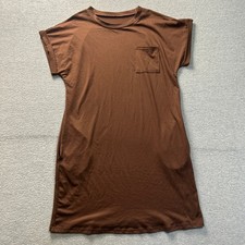 SHEIN T Shirt Dress Womens Medium Brown Pocket Short Sleeve Casual Minimalist