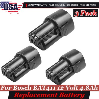 3X BAT411 12V 4.8Ah Lithium-ion Battery For Bosch BAT412 BAT414 GSR GDR GSB GWI