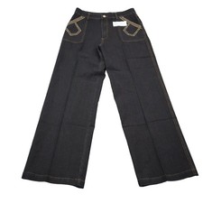 Yong de xin Pants Women 29 Black Micro Stripe Baggy Straight Leg High Rise Jeans