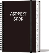 Address Book with Alphabetical Tabs - A5 Telephone & 6.2 x 8.5, Black 
