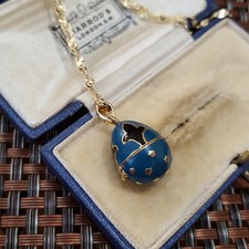 925 Sterling Silver Necklace, Fabergé Egg Pendant, Rare Blue Tourmaline Locket 