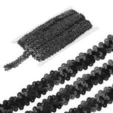 5 Yards 0.8 Inch Elastic Sequins Trim 2 Row Flat Sequin Strip Paillette, Black