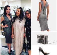 RTA Sheath Dress Women XS Silver Metallic Convertible Bodycon Midi Party Y2K USA